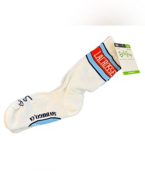SockGuy Lacrosse Crew Socks White Blue Orange L/XL Made In USA NWT